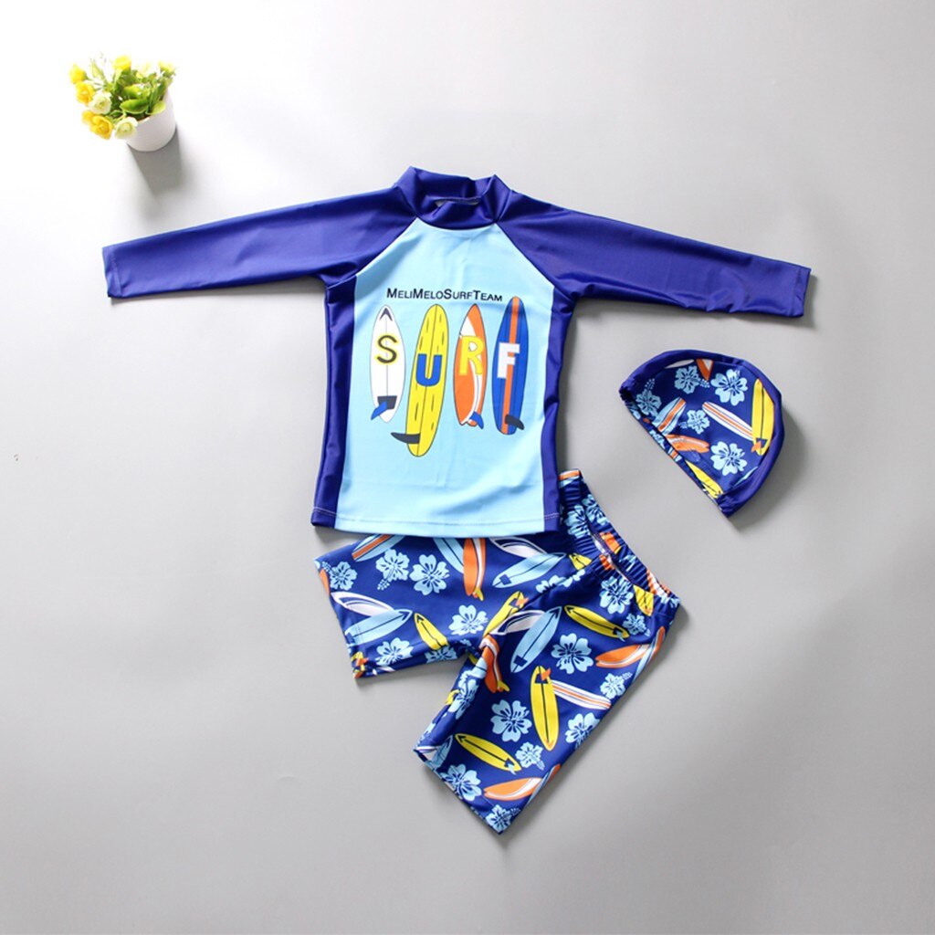 1-8Years Surf Driedelig Pak Baby Kids Jongen Skate Brief Print Snel Droog Badpak Tops Shorts En Hoed Zwemmen set בגדי ים בנים M4