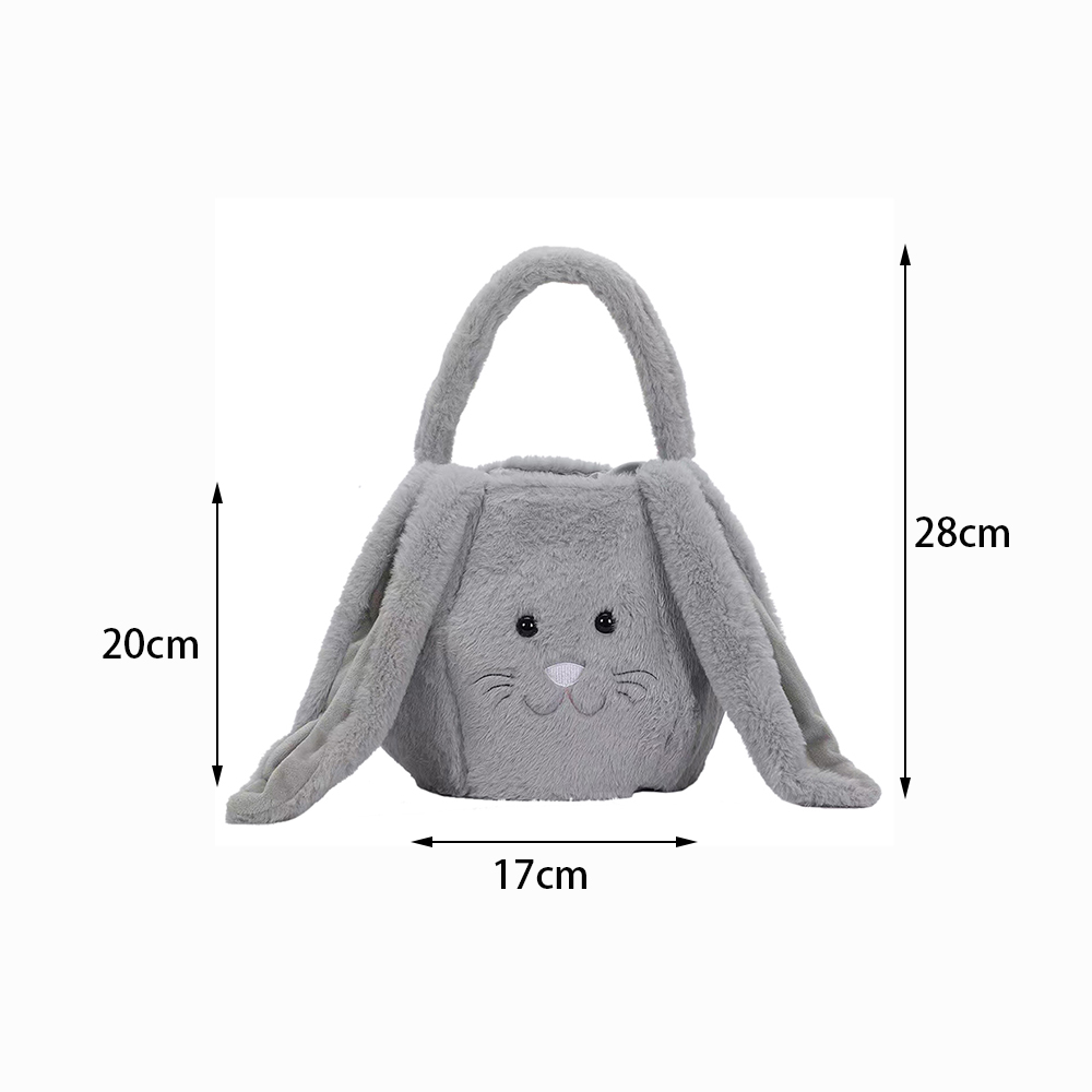 1PC Cute Easter Bunny Basket Long Ear Plush Handbag Egg Candy Baskets Party Decoration For Kids Round Bottom Tote Bag