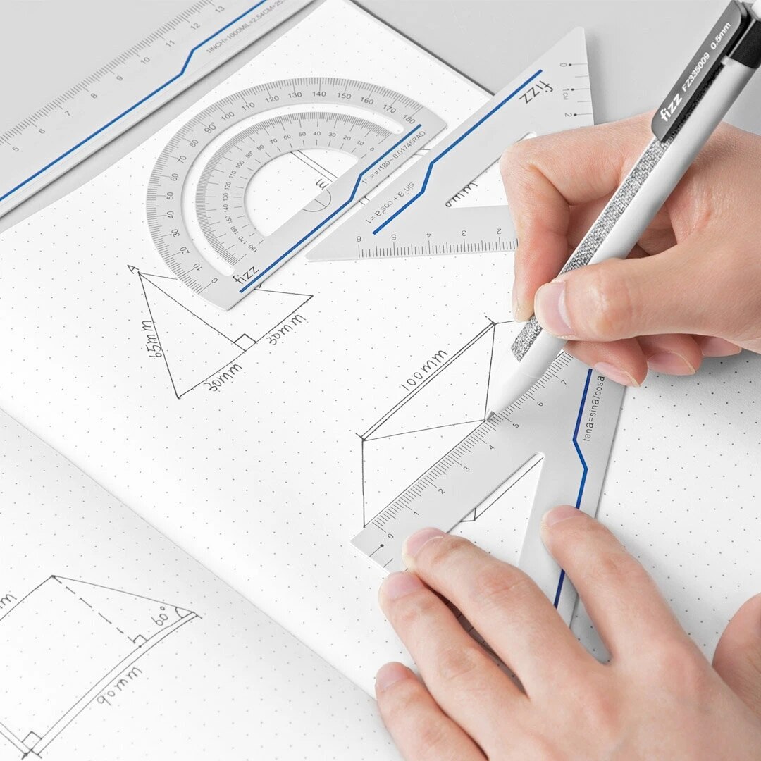 Youpin 4 in 1 fizz metall-lineal-schreibset aus aluminiumlegierung, multifunktionales kombinationslineal, dreieck und winkelmesser zum zeichnen