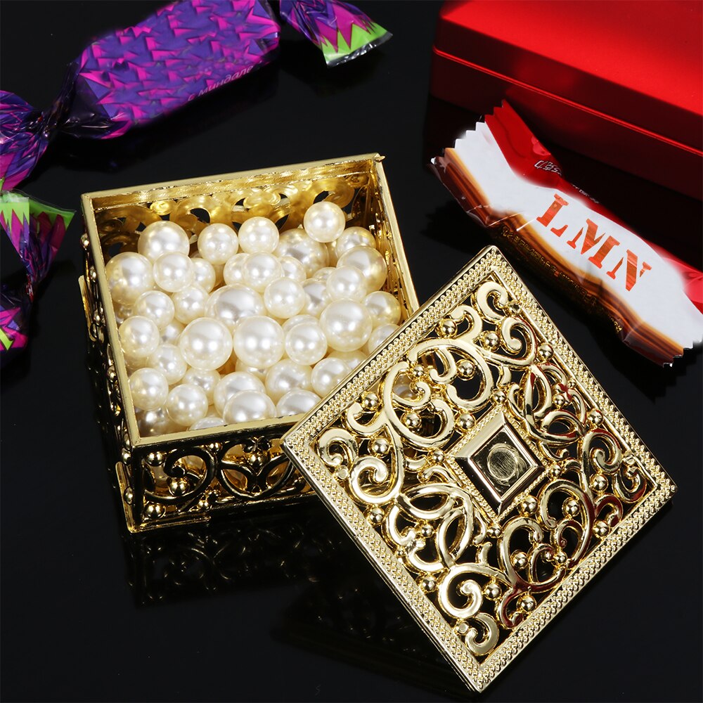 Retro Candy Box Trinket Organizer Box Hollow Gold Foil Storage Chocolate Box Square shape/Hexagon Boxes Wedding Favor