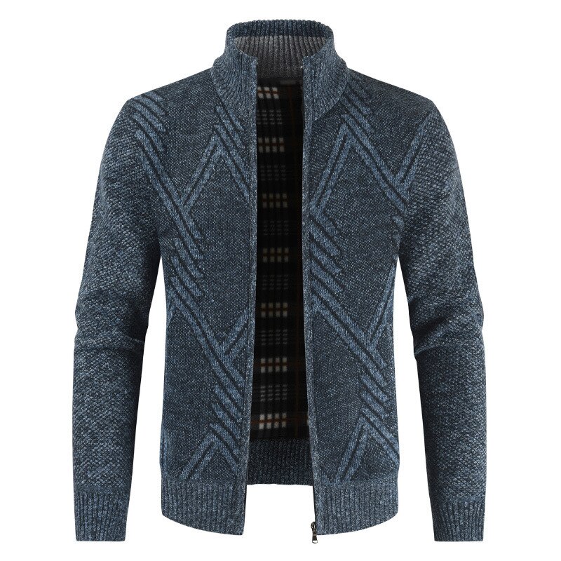 Cardigan en coton pour hommes, pull, pull, pull, géométrique, fermeture éclair, Slim Fit, printemps automne: Navy / XXXL