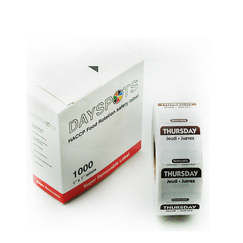 DaySpot HYDS-RL1x1 Each Day of Week Removable Labels 1"X1" Inch Date Stickers for Food Storage Rotation, 1000 labels/roll