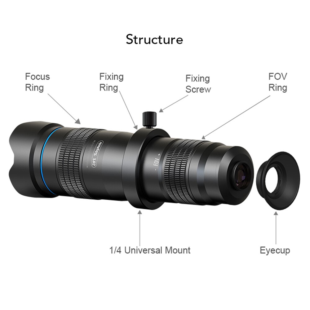 Apexel Hd 28X Metalen Single-Buis Telescoop Telefoon Telelens Mf Voor Meest Smartphones Voor Reizen Sport Evenementen Fotografie