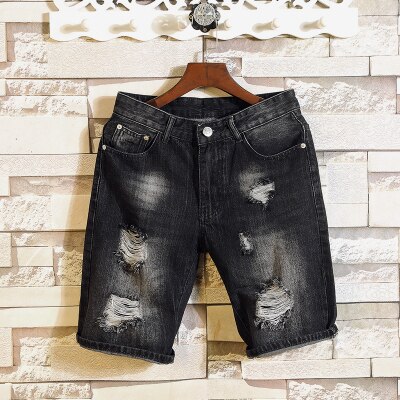 Mens Short Jeans Brand Clothing Straight zipper Mens Denim Shorts Slim Casual Summer Short Jeans Shorts Male: 34