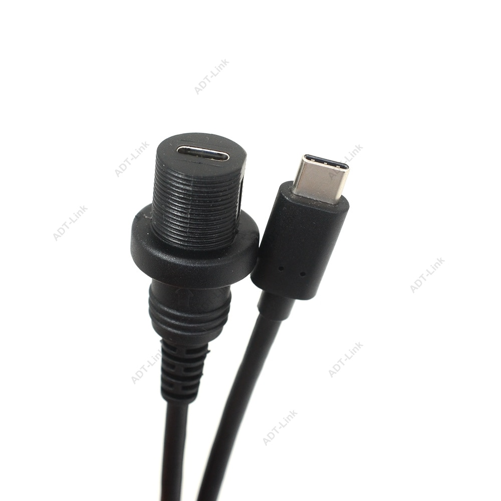 15cm 1m usb 3.1 type-c  ip67 vanntett kabel, usb-c type c  ip 67 hann til hunn panelmontert vanntett kontakt skjøteledning
