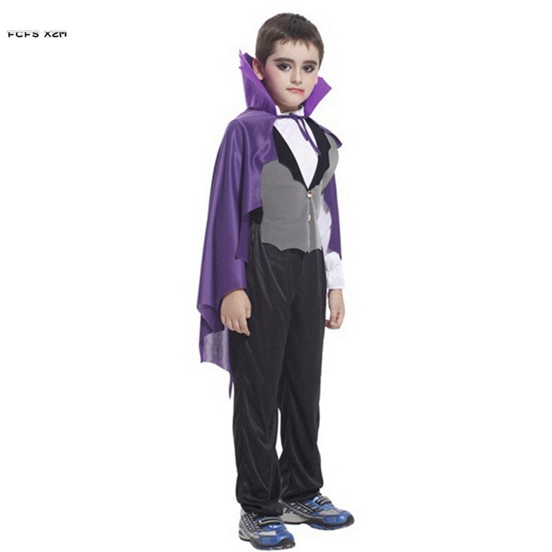 Paars Scary Jongens Halloween Vampier Mantel Kostuums Kids Kinderen Dracula Cosplay Carnaval Purim Parade Maskerade Feestjurk