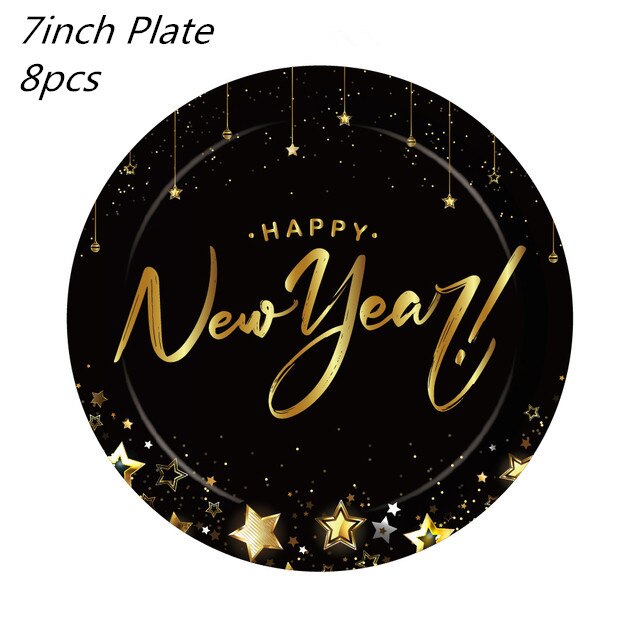 25 Stuks Gelukkig Nieuwjaar Diy Photobooth Props Vrolijk Kerstfeest Decoraties Xmas Photobooth Party Gunsten: 7inch plate 8pcs