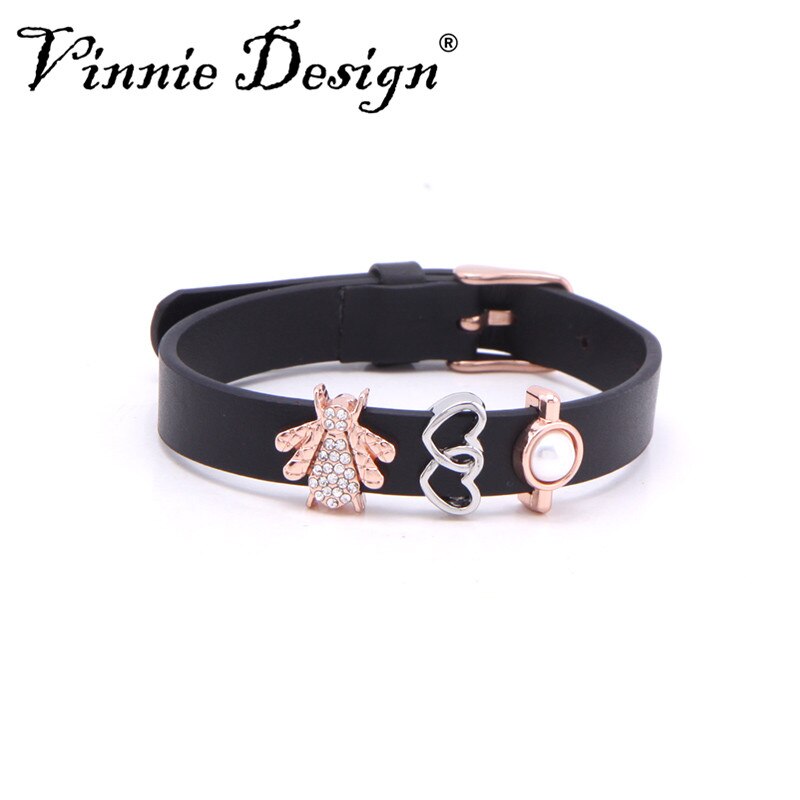 Vinnie design cor sólida pulseiras de couro wrap pulseiras com diy slide encantos jóias femininas: set 3