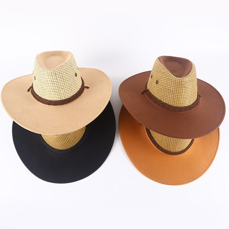 Caluriri miehet naiset cowboy hattu miesten iso lieri kesä merenrantahattu cowboy hattu miesten kiipeilyaurinkohattu rento isäpoika