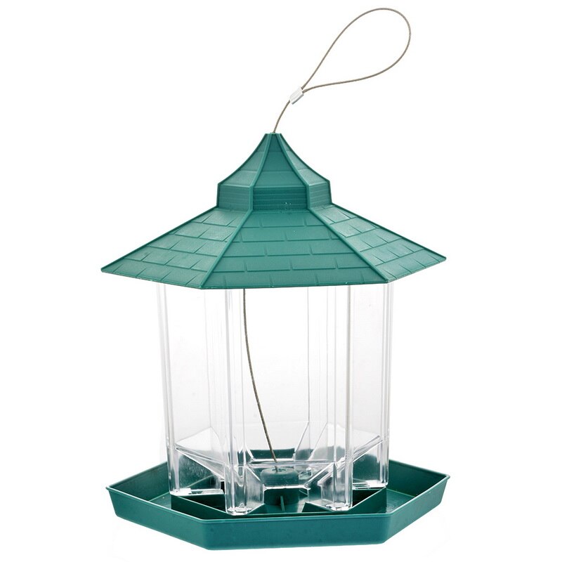 Plastic Hanging Bird Food Container Outdoor Waterproof Bird Feeder Pet Supplies Garden Decoration Pet Feeding Bowl: Green