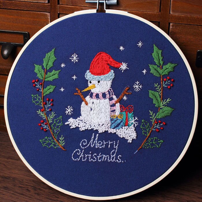 Diy Linten Borduurwerk Kits Voor Beginner Handwerken Praktijk Kits Kruissteek Muurschildering Art Home Decoratie Voldoen Sets: Happy snowman 20cm