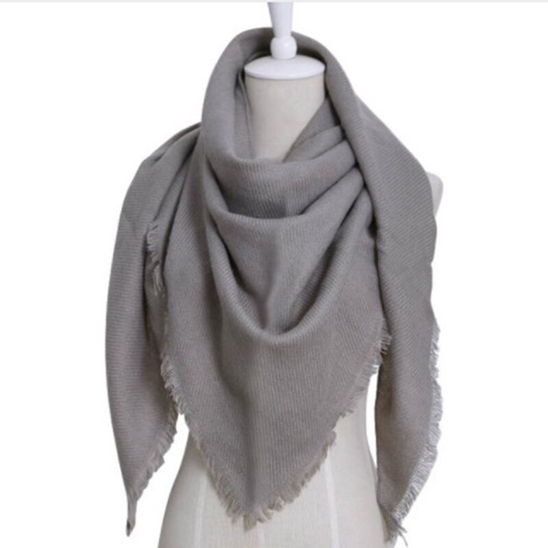 8 farver kvinder varme sjaler luksusmærke efterligning kashmir vinter tørklæde til kvinder tørklæder uld solid trekant bandage bufanda: Grå