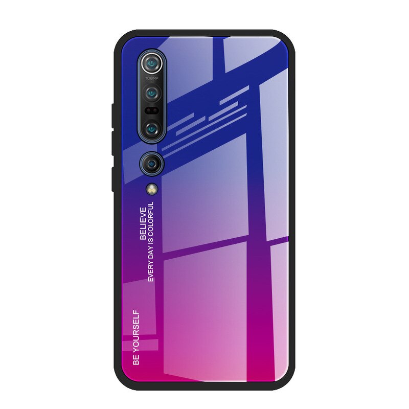 Vetro temperato di Caso Per Xiaomi mi 10 Pro Caso Gradiente di Lusso Caso Duro Della Copertura Posteriore Per Xiaomi mi 10 Pieno paraurti di protezione Funda: For mi 10 / blue purple