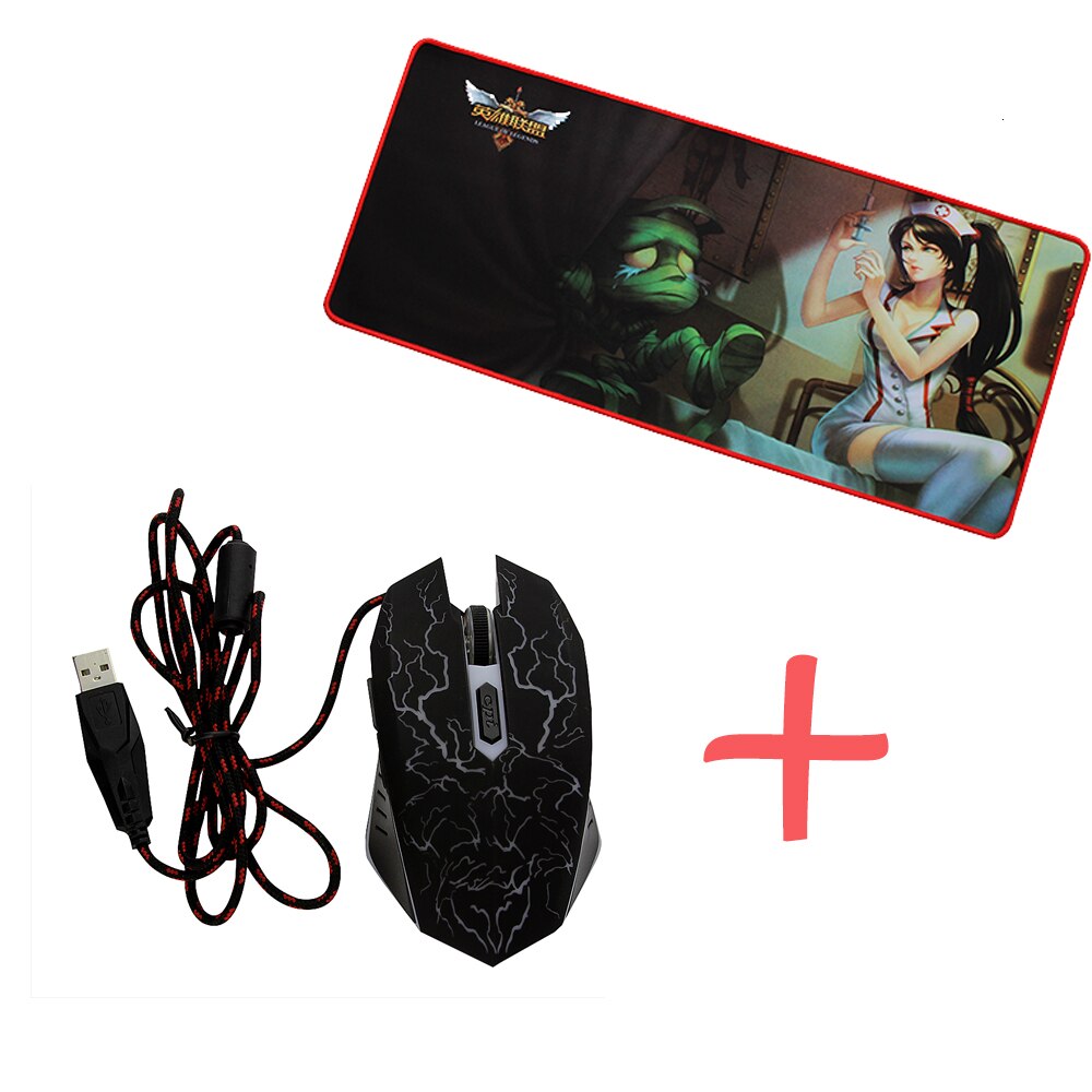 Gaming Mouse Colorful LED Light 1600 DPI Optical Wired Gaming Mause Mice For Computers PC Laptop Mouse Gamer: mouse and mousepad