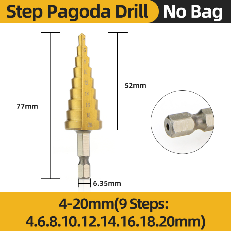 HSS Titanium Step Drill Bit High Speed Stepped Drill Set Saw Drill Tools Conical Stage Drill For Metal Wood 4-12 4-20 4-32mm: Orange