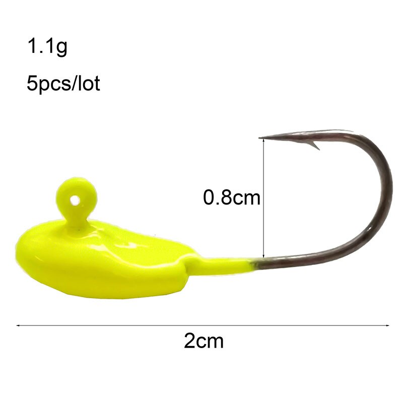 5 Pcs/Lot Mini tête de gabarit de plomb exposée 0.5g 0.7g 1.1g crochet barbelé leurre souple hameçon crochet de pêche sur glace hiver matériel de pêche: 1.1g-yellow