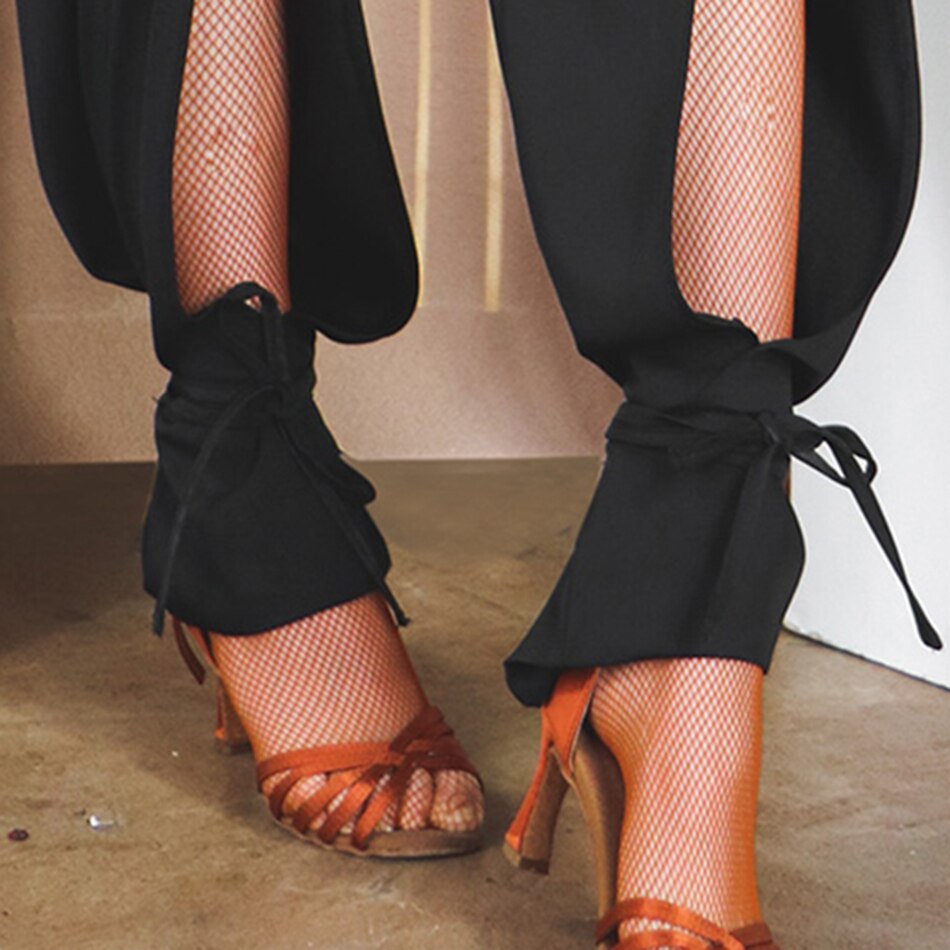 W714 Latin Dance Trousers Women Bare Knee Hole Latin Dance Pants Ballroom Samba Tango Chacha Belly Dancing Performamnce