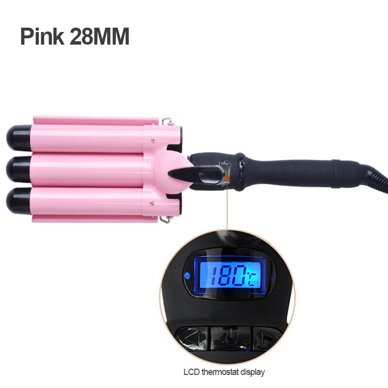 3 Vat Krultang Wand 25Mm Haar Waver Curler Iron Triple Barrels Haar Zwaaien Styling Gereedschap Krimptang Voor diepe Golven: LCD screen 28MM / VS
