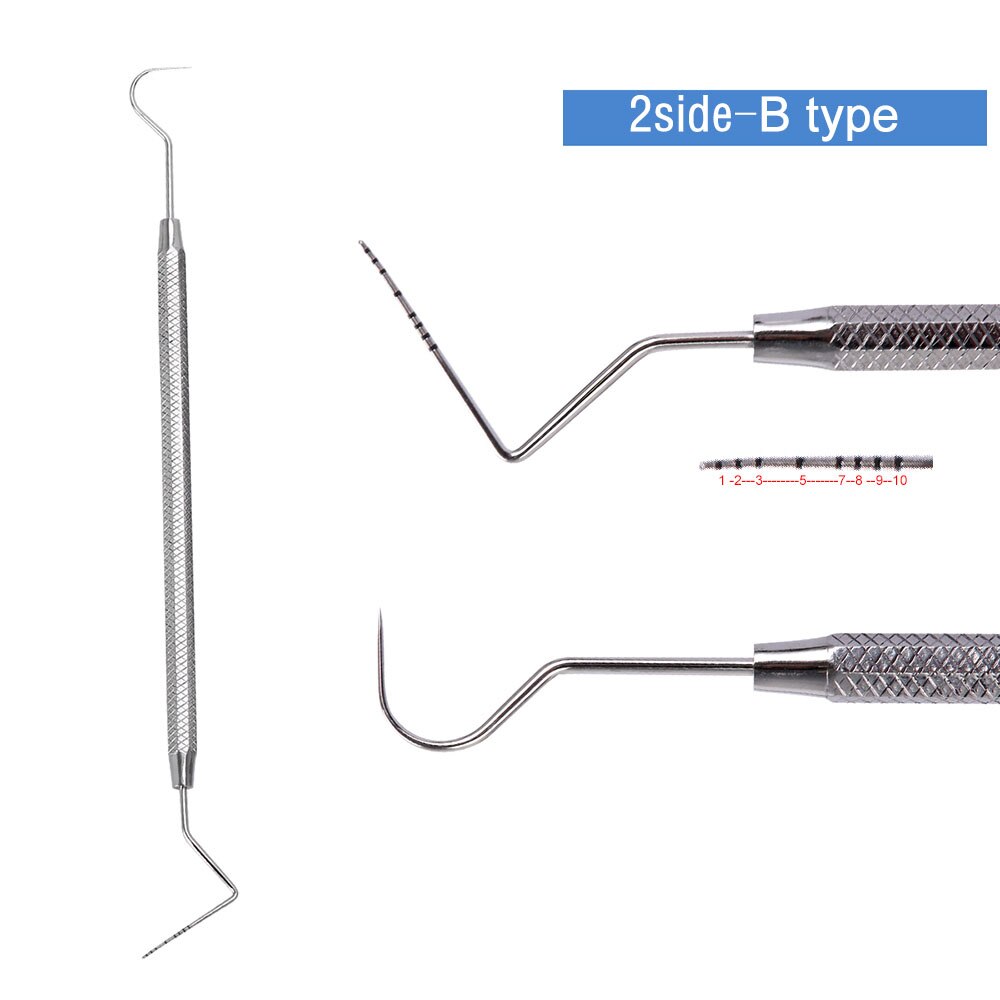 Stainless steel periodontal probe Implant periodontal probe with graduated root canal probe: 2 Side B