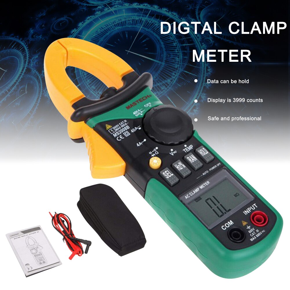 MASTECH MS2008B Digtal Clamp Meter with Light Temp Frequency ACDC Digital Multimeter Electric Tester Current Clamp Meter Ammeter