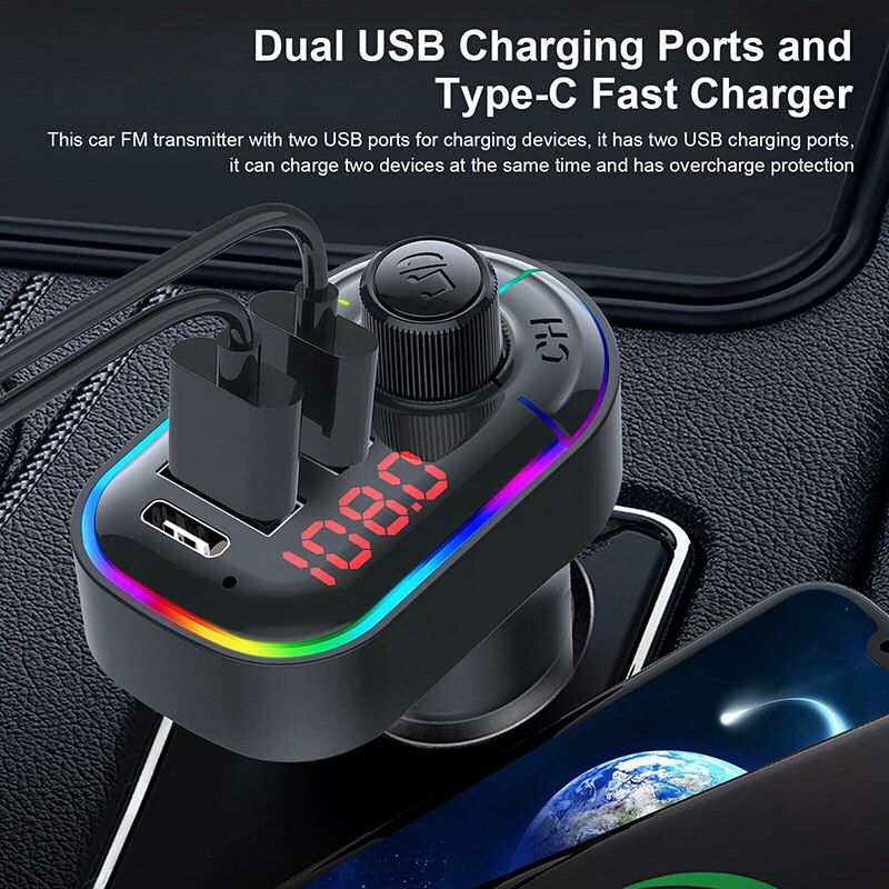 Car Bluetooth 5.0 FM Transmitter Wireless Adapter Mic Audio Receiver Auto MP3 Player 2.1A Dual USB Fast Charger Car Accessories