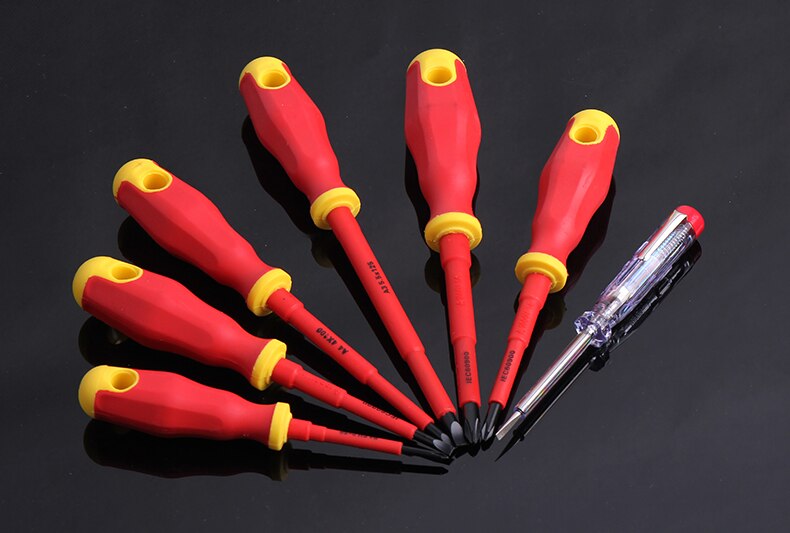 Hi-Spec 8Pc Vde 1000V Goedgekeurd Geïsoleerde Elektricien Tool Set S2 Magnetische Schroevendraaier Set Tester Elektrische Tape snijden Tang: DT40314-C 7pc