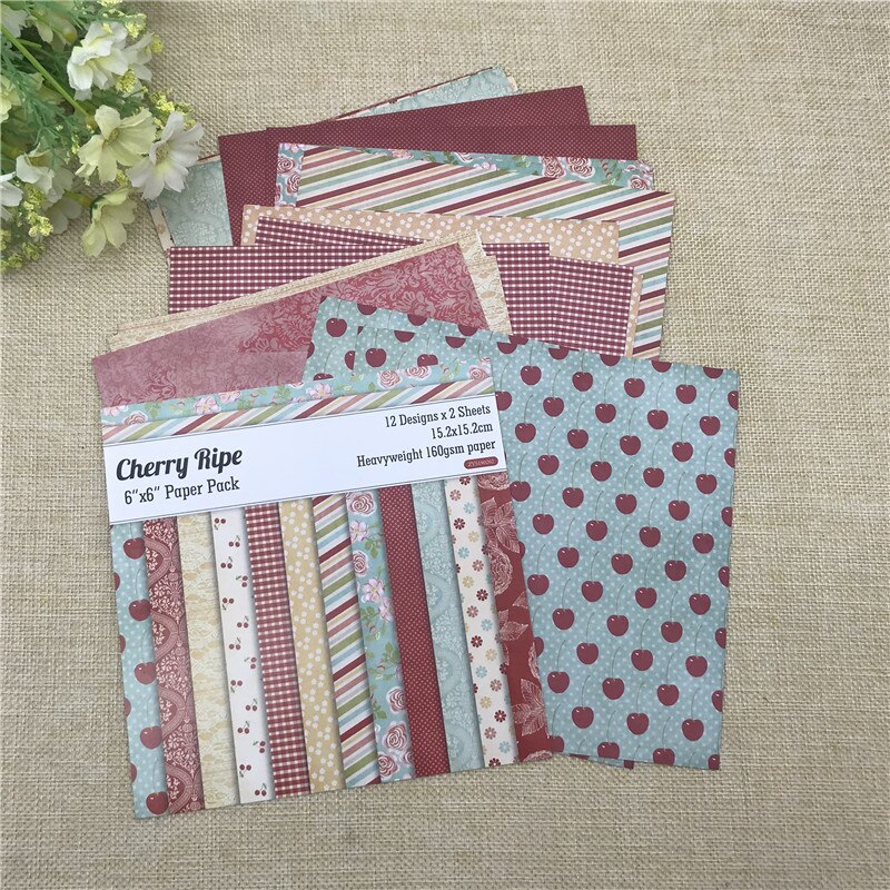 24 sheets 6"X6"Cherry Ripe paper Scrapbooking paper pack handmade craft paper craft Background pad