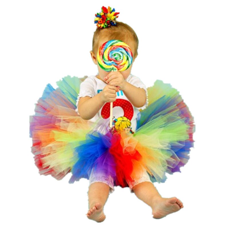 Toddler Girls Tutu Skirt Baby Birthday Party Dance Ballet Tutu Skirt Rainbow Color Fluffy Hande made Tulle Skirts