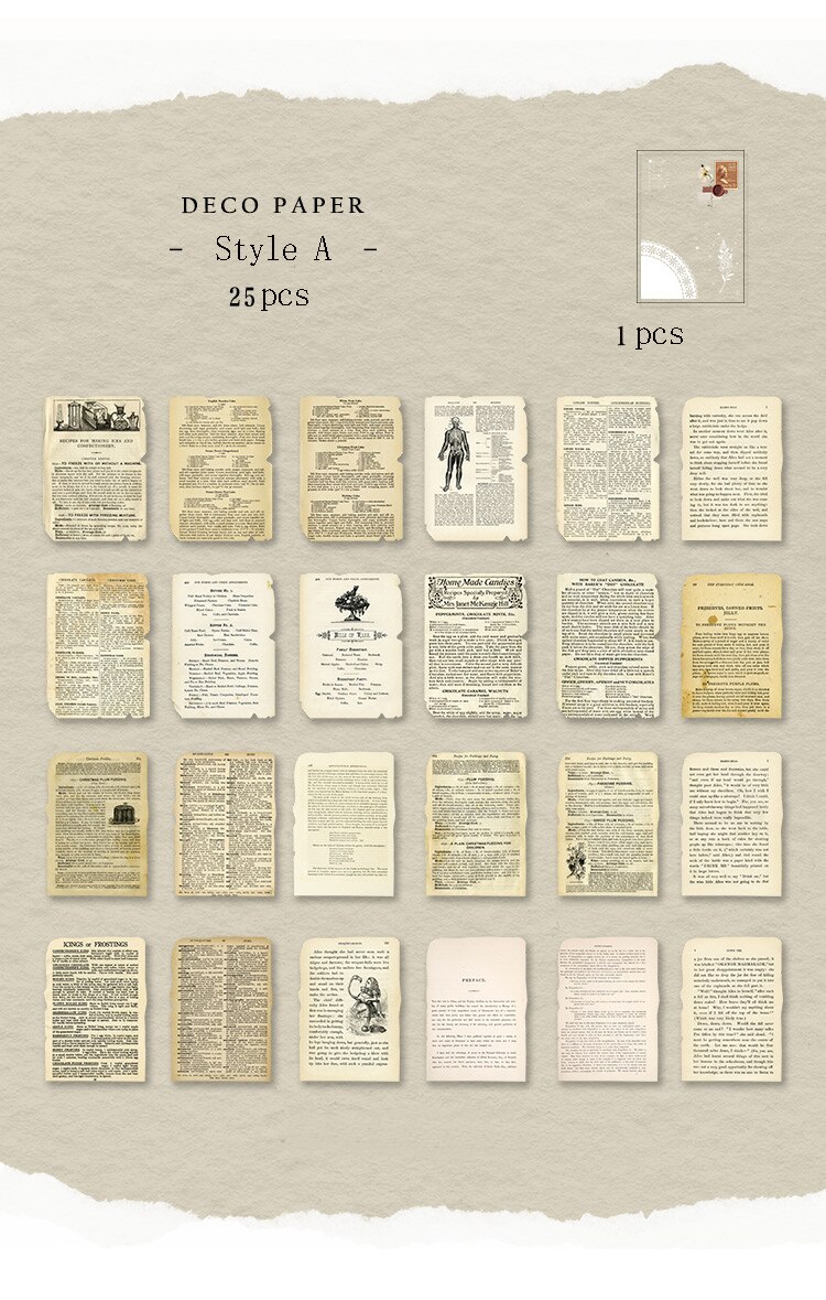 YueGuangXia Vintage papier affiche Scrapbooking à la main artisanat sec bricolage Journal voyage enregistrement enveloppes papier de fond 25 pièces: A