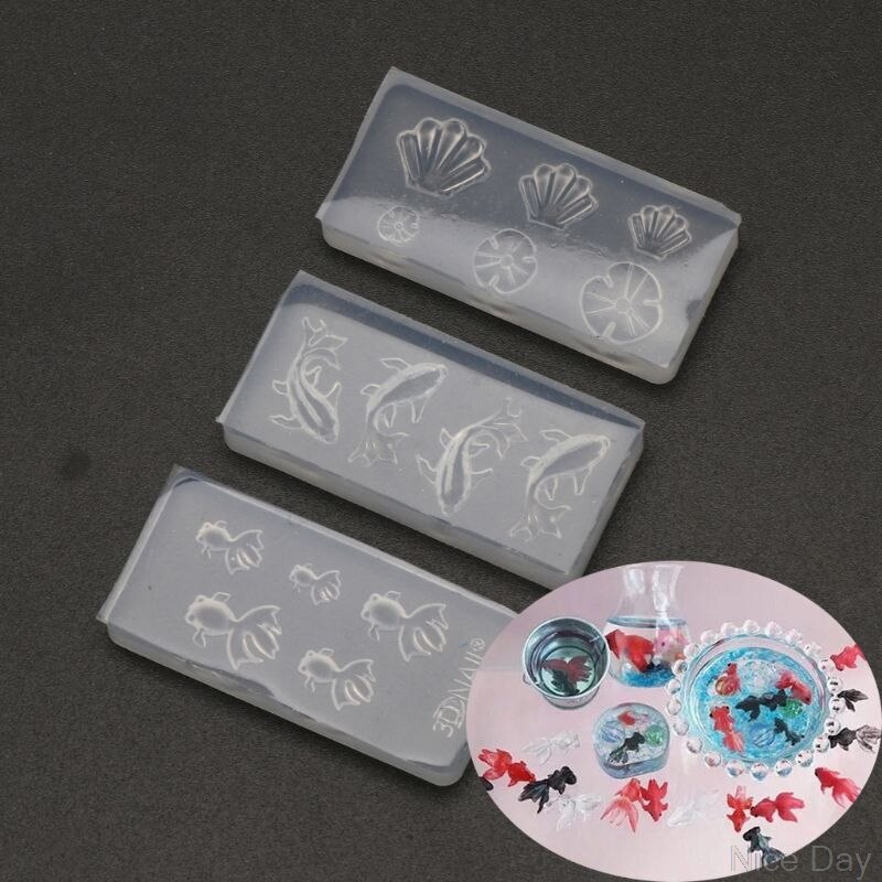 3pc mini størrelse gullfisk lotus blad øredobber vann dag diy harpiks smykkeform sett  a07 20