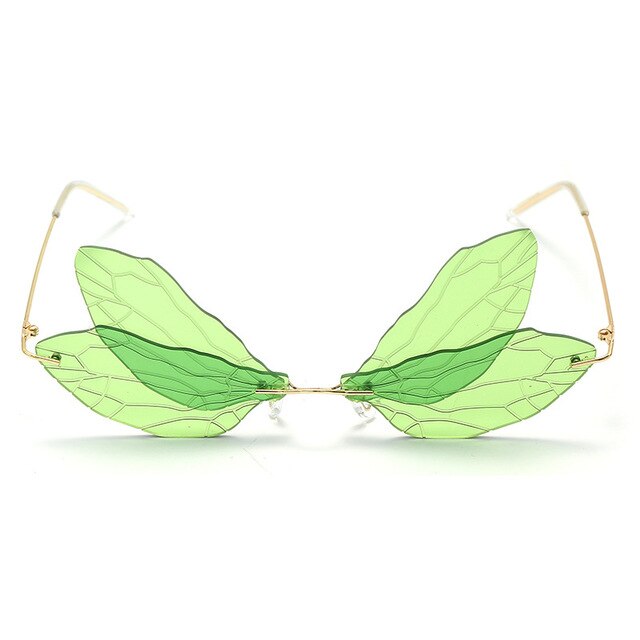 Vintage Dragonfly Vleugels Zonnebril Mode Randloze Vrouwen Hd Lens Eyewear Mannen Roze Zonnebril Uv400 Eyewear Vrouwelijke: 5 Green
