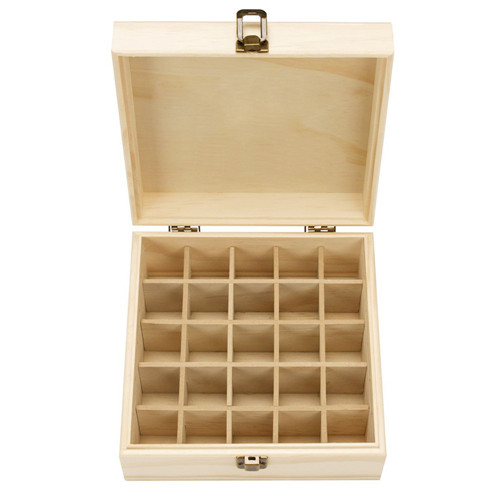 Frascos de aromaterapia de madera maciza con 25 ranuras, soporte para caja de aceites esenciales, organizador de almacenamiento para el hogar, 18,3x18,3x8,3 cm, madera de pino: 25