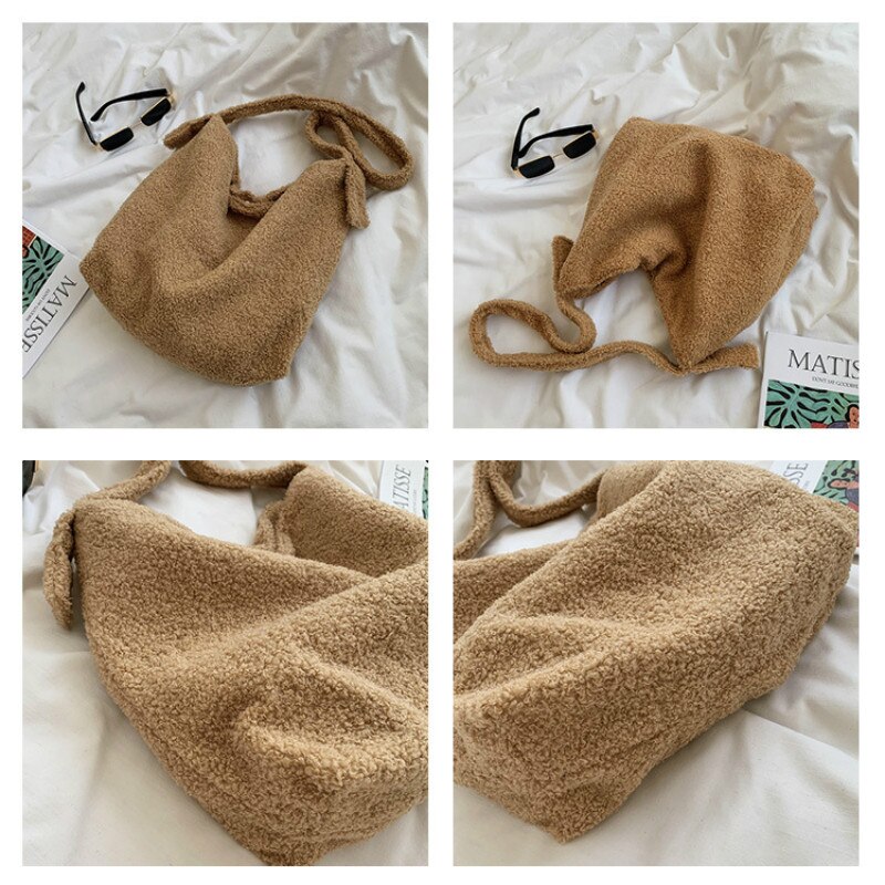 Lamb Wool Plush Women Shopper Bag Large Fluffy Soft Girl Students Shoulder Crossbody Bags for Lady Female Handbags