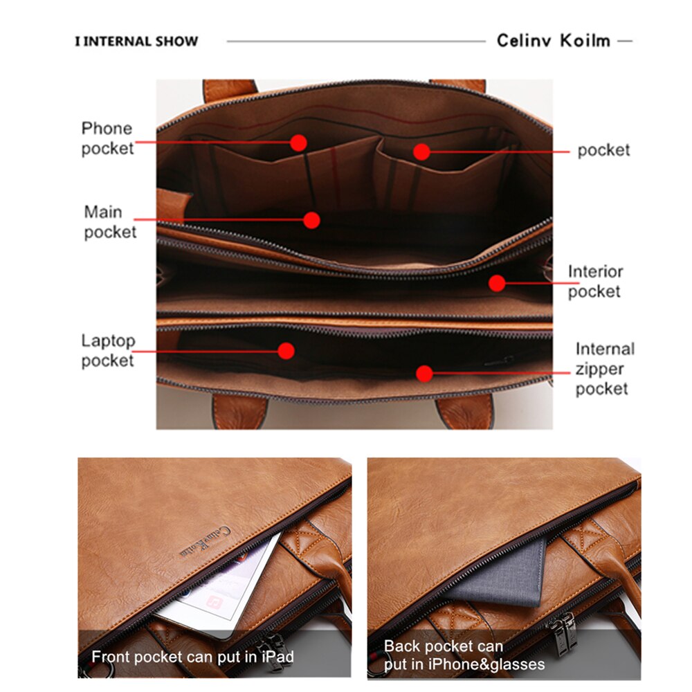 Celinv Koilm Men Briefcases Bag For 14 inch Laptop Business Travel Bags Handbags Leather Office Shoulder Bags For M