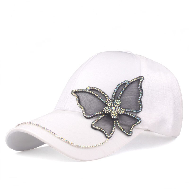 [yarbuu] black butterfly baseballkasket piger og kvinder snapback hip hop solhat rhinestone casquett: Hvid