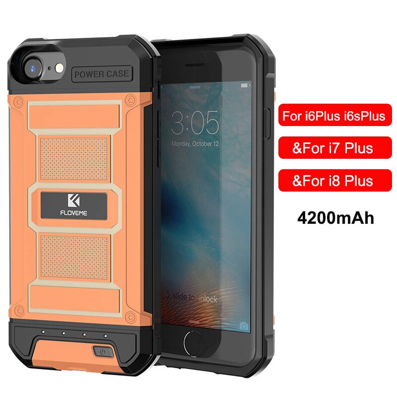 FLOVEME etui na ładowarkę robić iPhone 6 6S 7 8 plus etui na ładowanie robić iphone&#39;a przenośny Bank mocy robić ładowania: pomarańczowy For Plus