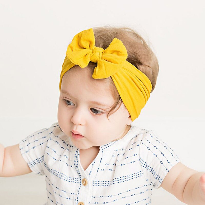 Adorável bebê bandana de algodão macio grandes arcos bandana cor sólida recém-nascido elástico faixas de cabelo infantil do bebê menina acessórios de cabelo