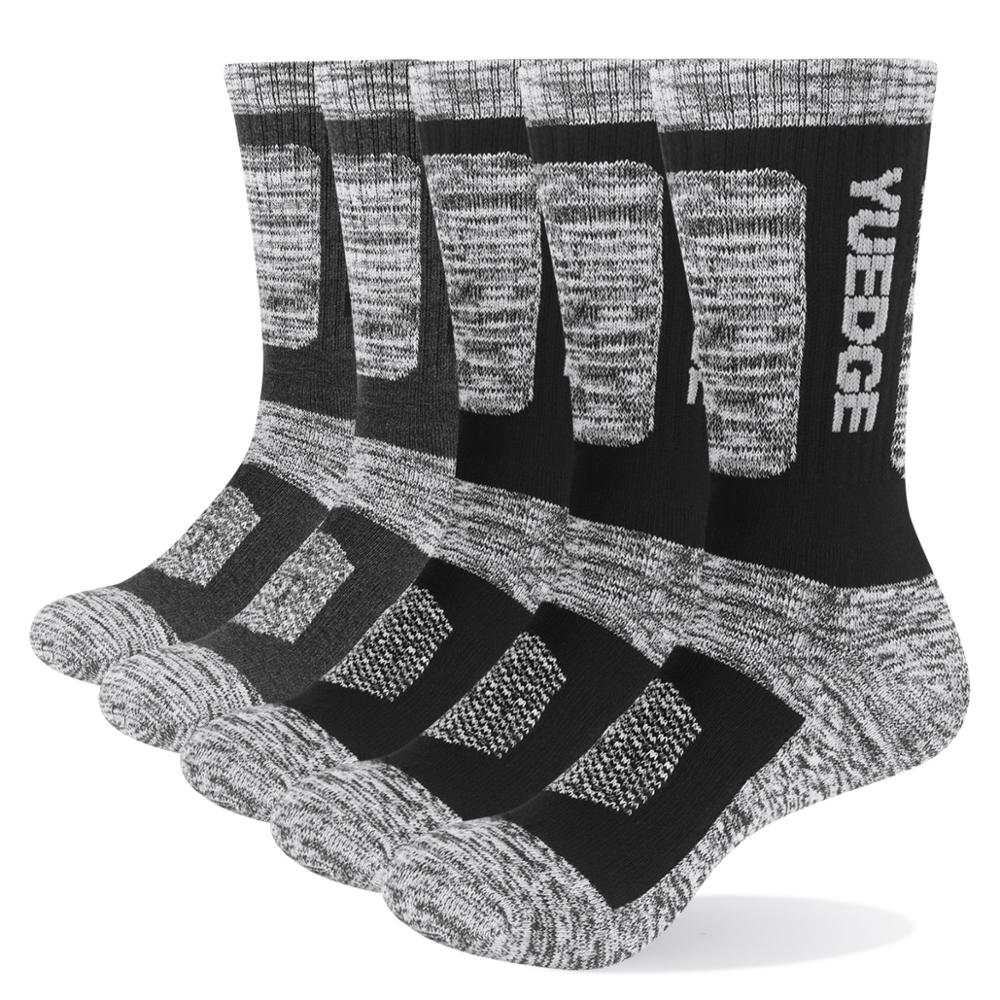 YUEDGE Men's Socks Cotton Terry Cushion Breathable Crew Sports Hiking Socks Thicker Winter Thermal Socks 5 Pairs Lot 38-45 EU: Black and gray / L( 38-43 EU)