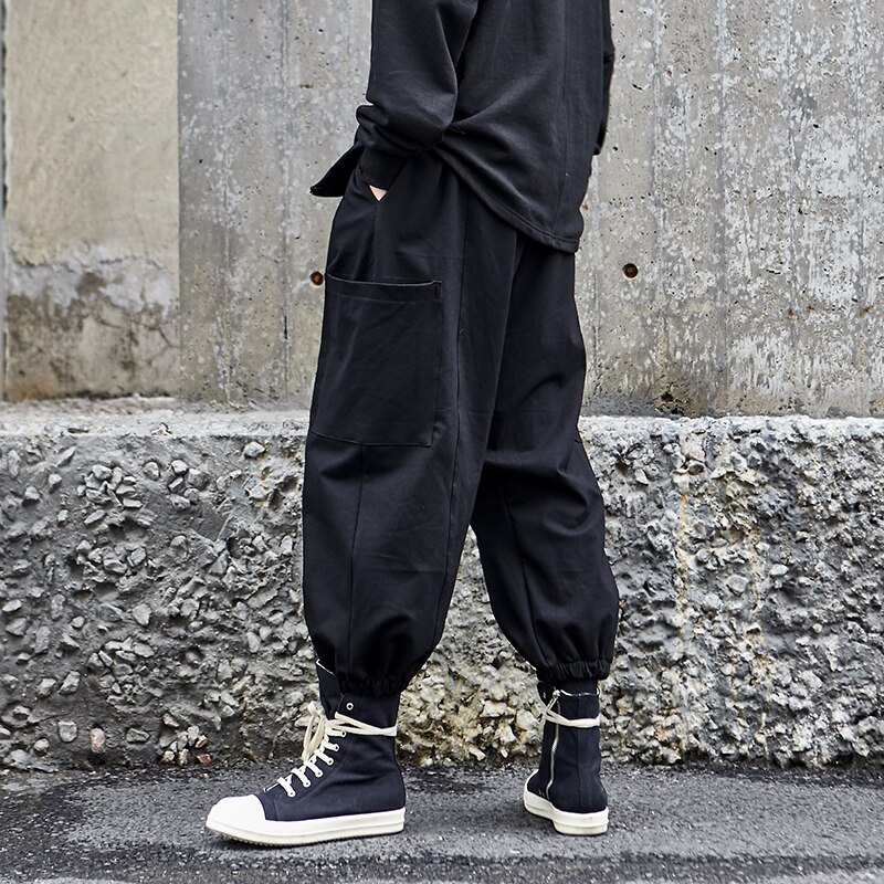 Pantalones bombachos negros de estilo japonés para hombre, pantalón informal, holgado, de pierna ancha, Punk, gótico