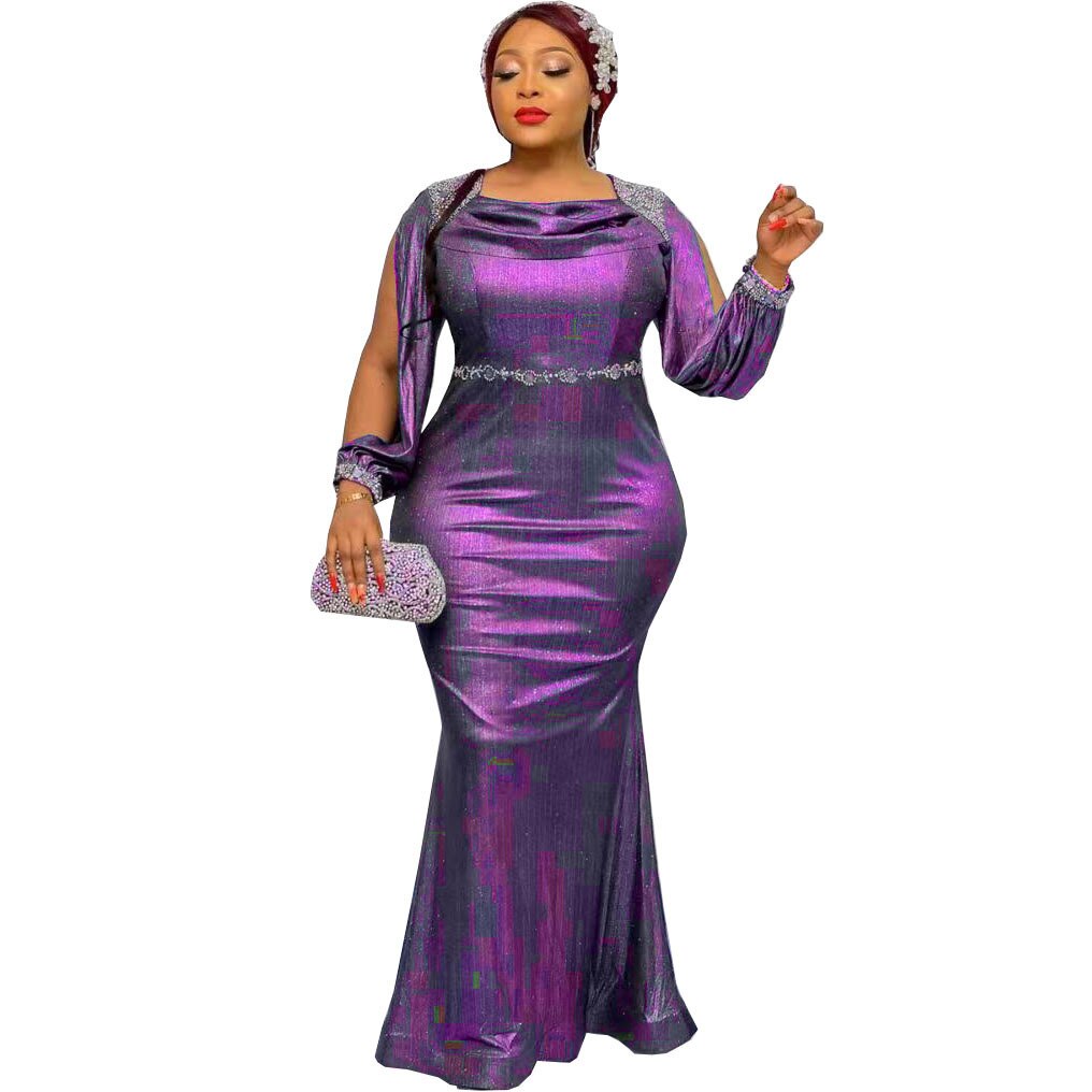 Robe africaine longue pour femmes, nouvelle printemps automne Dashiki Style africain, couleur unie, riche Bazin Dashiki, robes Maxi, 2022: Violet / L