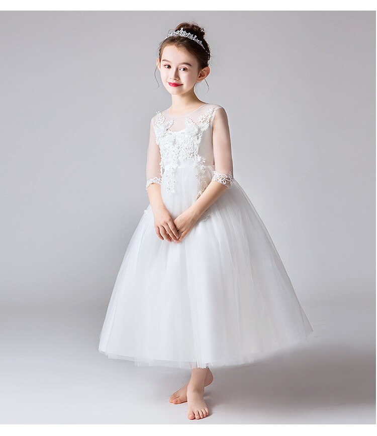 Girl's dress Birthday Banquet Embroidery Dress Girls School Party Dinner Dresses for Graduation Ceremony vestido chines: white / 120