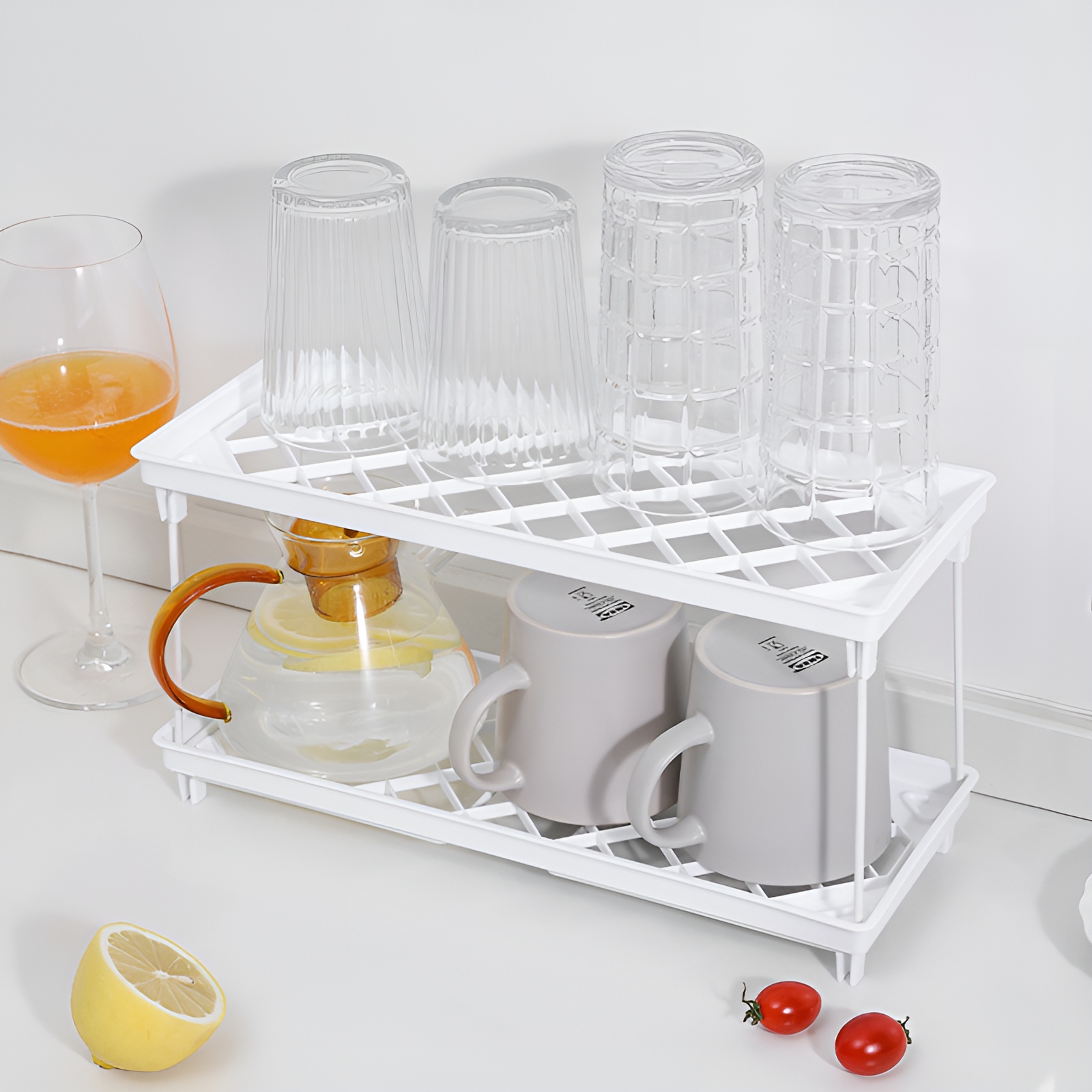 1pc Folding Kitchen Storage Shelf, Stackable Office Storage Rack, Decorative Space-saving Cosmetics Organizer, Home Accessories