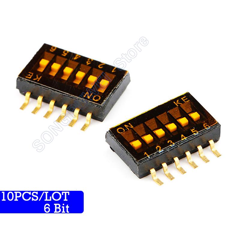 10Pcs/lot SMD Switch Toggle Switches 1.27mm Slide Type Switch 1P/2P/3P/4P/5P/6P/8P/10P Bit black Dial switches: Brown