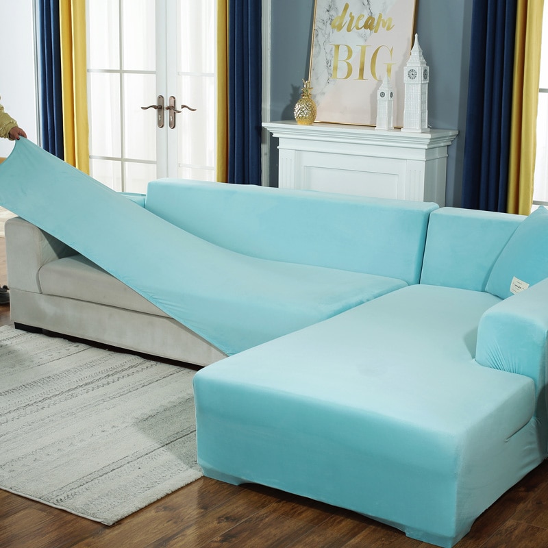 Sametti pehmo l-muotoinen sohvan päällinen olohuoneeseen elastinen huonekalu sohva päällinen leposohva kulmasohvan päällinen setti stretch