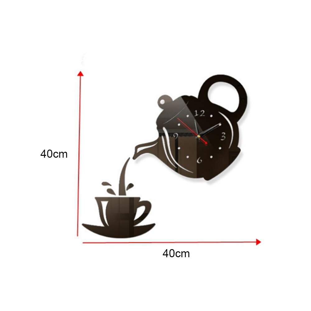 Diy Acrylic Coffee Cup Teapot 3D Mirror Wall Clock Decorative Kitchen Wall Clocks Living Room Home Decor Clock