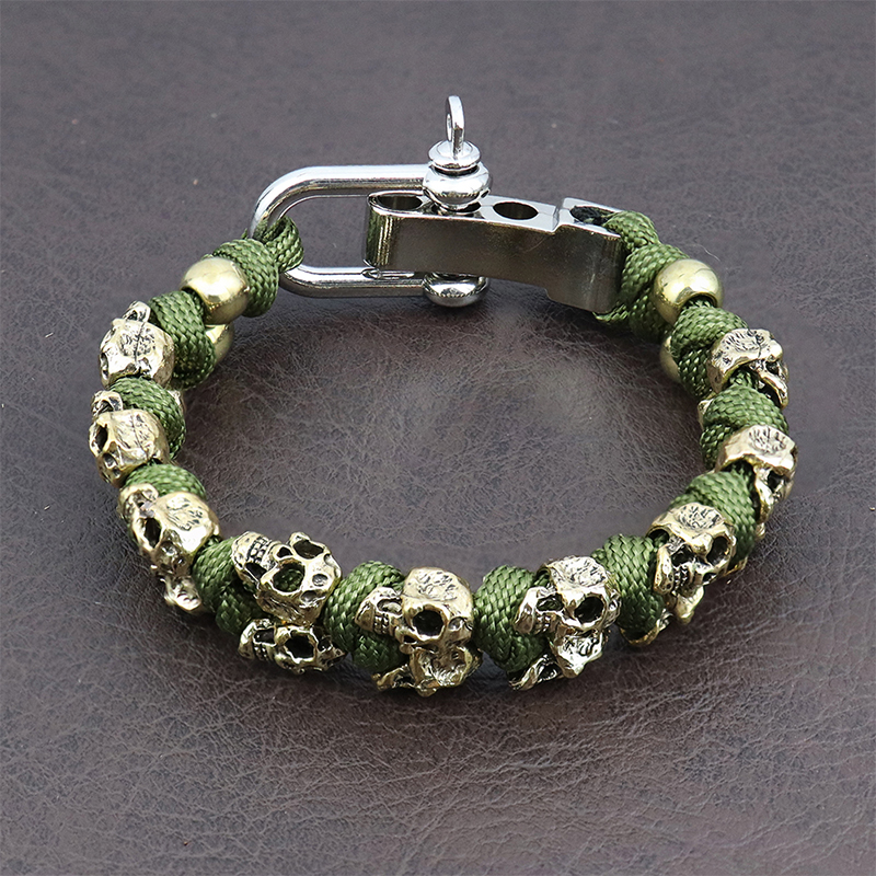 Pulsera tejida con calavera Vintage para hombre, brazaletes hechos a mano, brazaletes de Paracord de supervivencia al aire libre, pulseras ajustables Punk Hip Hop, joyería: Color dorado