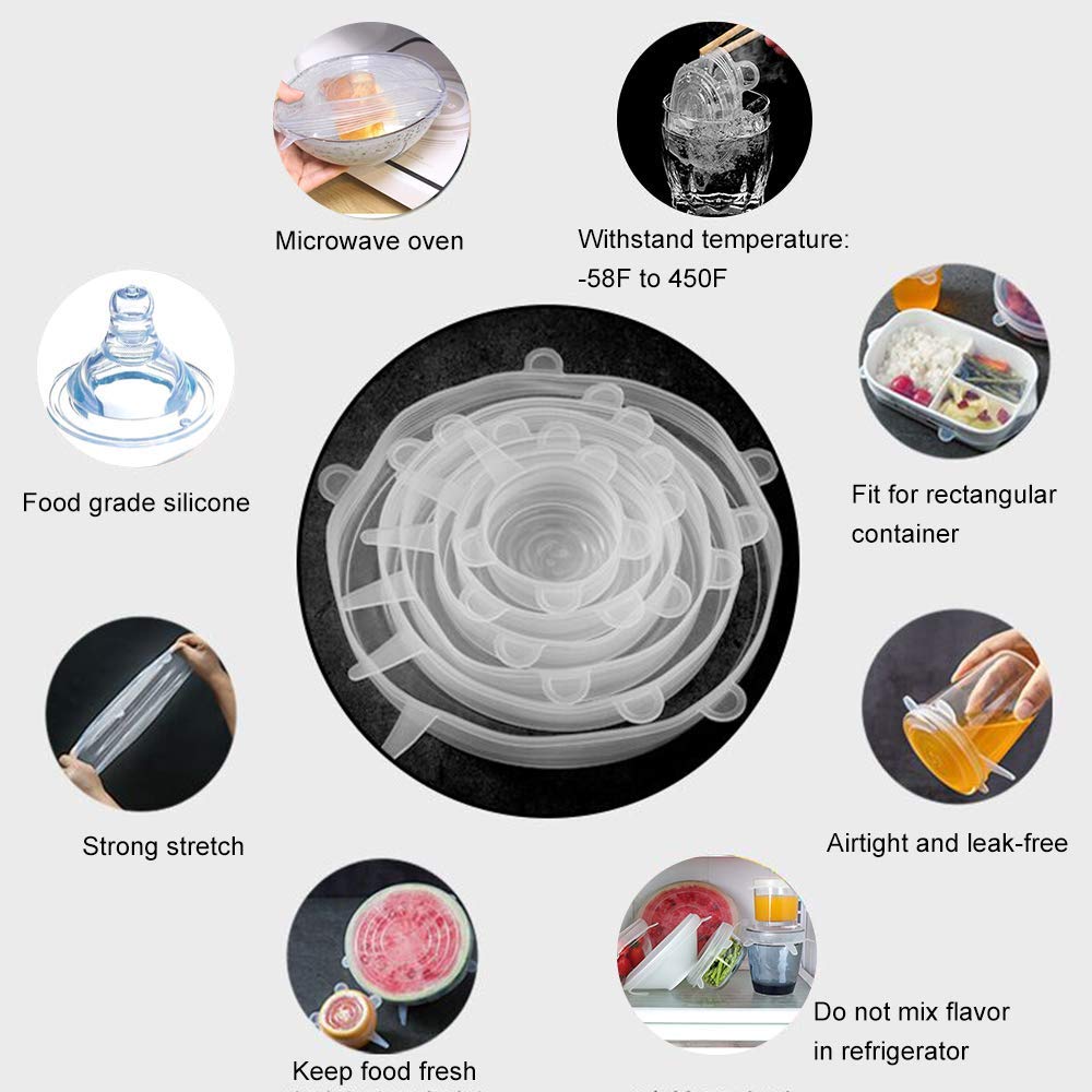 Funda elástica de silicona reutilizable para conservar alimentos frescos, accesorio de sellado para nevera, horno microondas, 6 uds.