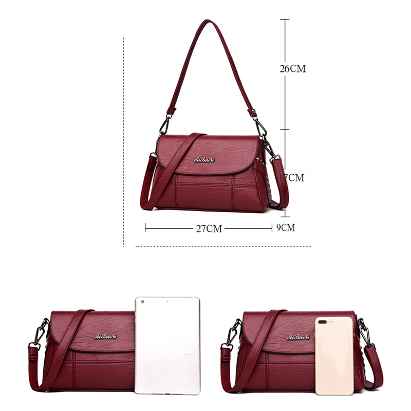 PU Leather Lady Shoulder Bag Solid Color Women Messenger Bag Detachable Shoulder Strap