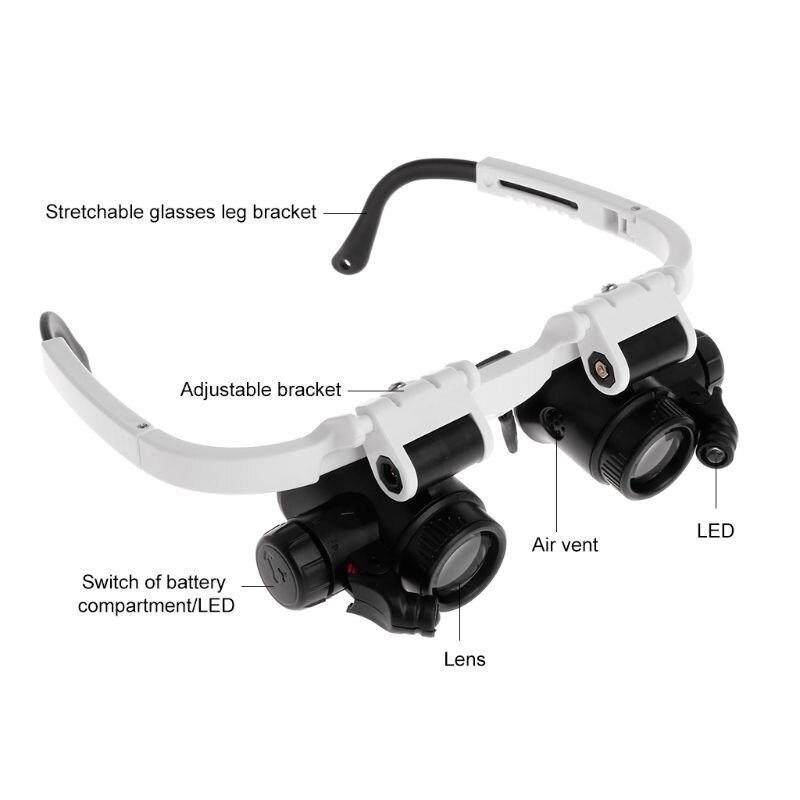 Hoofdband Bril Vergrootglas Vergrootglas Met Led-verlichting 8X 15X 23X Verlicht Vergrootglas Loupe Horloge Reparatie Lamp