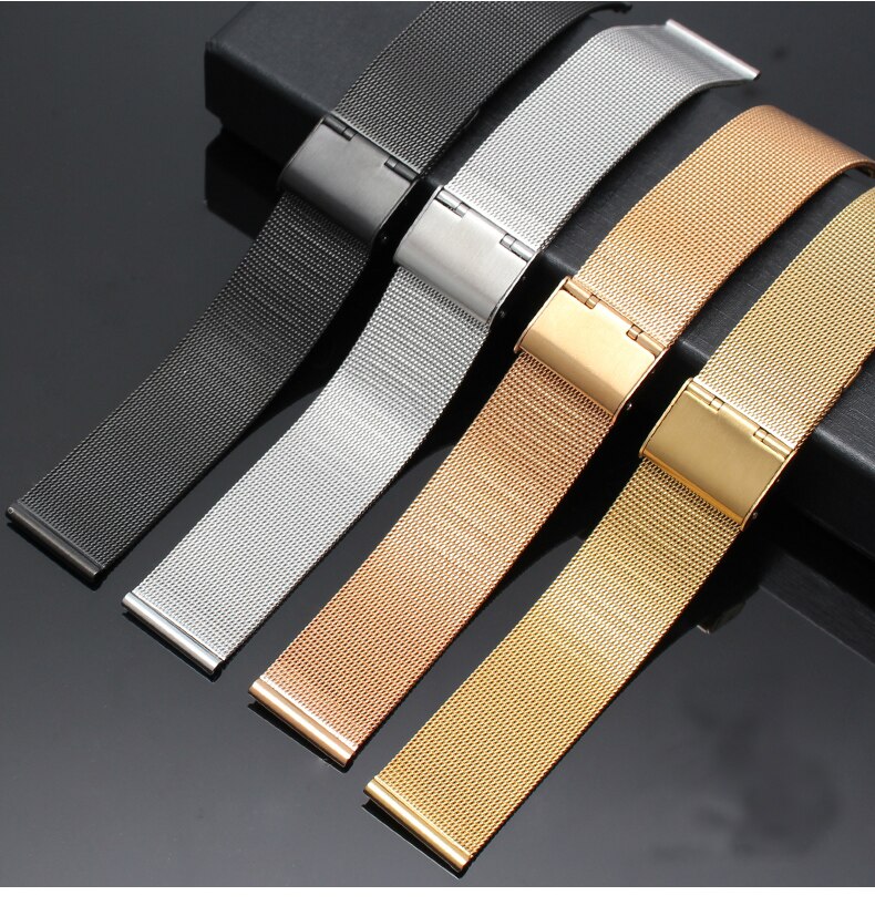 Milanese Horlogeband 12Mm 14Mm 16Mm 18Mm 20Mm 22Mm 24Mm Universele Rvs Metalen horloge Band Strap Armband Zwart Rose Goud